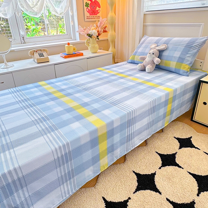 91家纺网 家纺一手货源 找家纺 雨彤家纺 2025条纹水洗棉学生宿舍床单单床单床单单件 安格尔-蓝