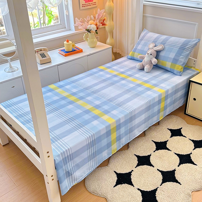 91家纺网 家纺一手货源 找家纺 雨彤家纺 2025条纹水洗棉学生宿舍床单单床单床单单件 安格尔-蓝