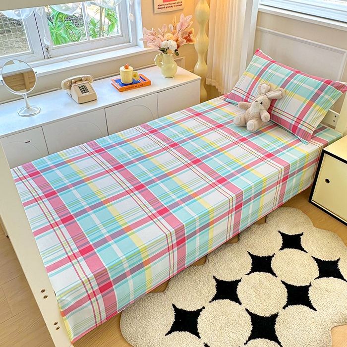 91家纺网 家纺一手货源 找家纺 雨彤家纺 2025条纹水洗棉学生宿舍床单单床单床单单件 春彩格