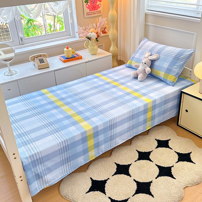 91家纺网 家纺一手货源 找家纺 雨彤家纺 2025条纹水洗棉学生宿舍床单单床单床单单件 安格尔-蓝