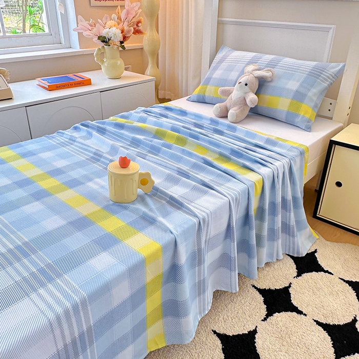 91家纺网 家纺一手货源 找家纺 雨彤家纺 2025条纹水洗棉学生宿舍床单单床单床单单件 安格尔-蓝