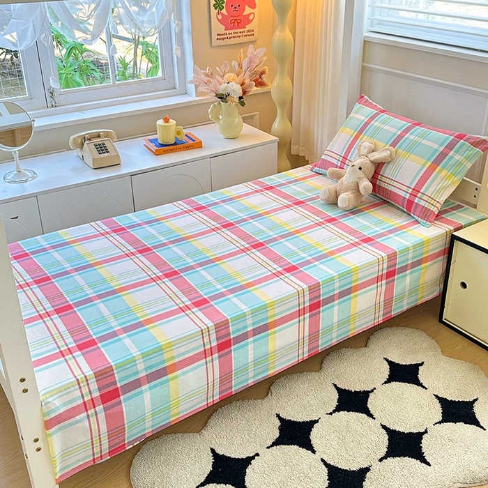 91家纺网 家纺一手货源 找家纺 雨彤家纺 2025条纹水洗棉学生宿舍床单单床单床单单件 春彩格