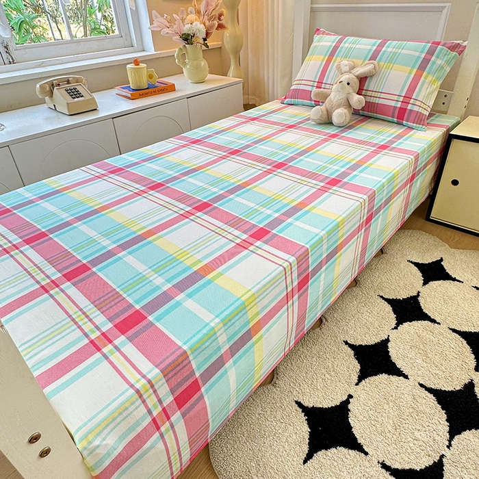 91家纺网 家纺一手货源 找家纺 雨彤家纺 2025条纹水洗棉学生宿舍床单单床单床单单件 春彩格