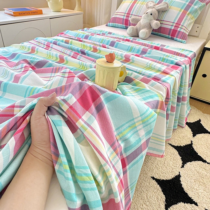 91家纺网 家纺一手货源 找家纺 雨彤家纺 2025条纹水洗棉学生宿舍床单单床单床单单件 春彩格