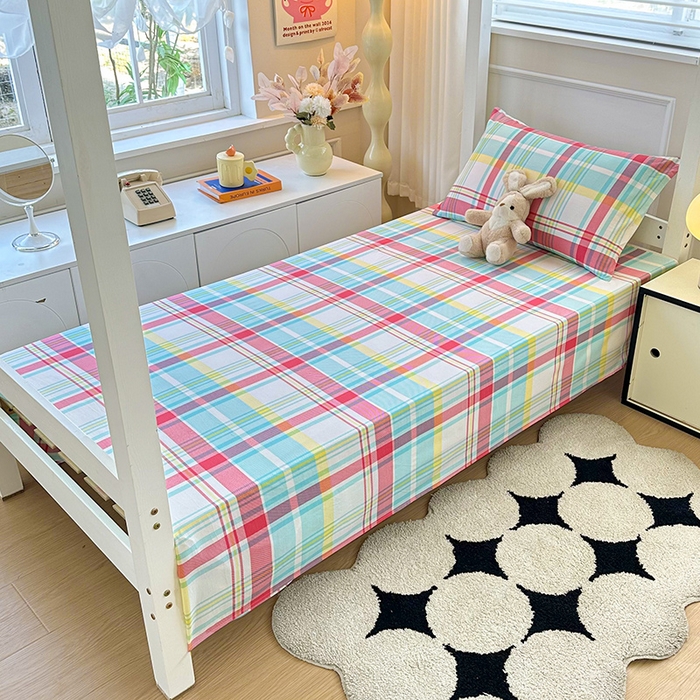 91家纺网 家纺一手货源 找家纺 雨彤家纺 2025条纹水洗棉学生宿舍床单单床单床单单件 春彩格