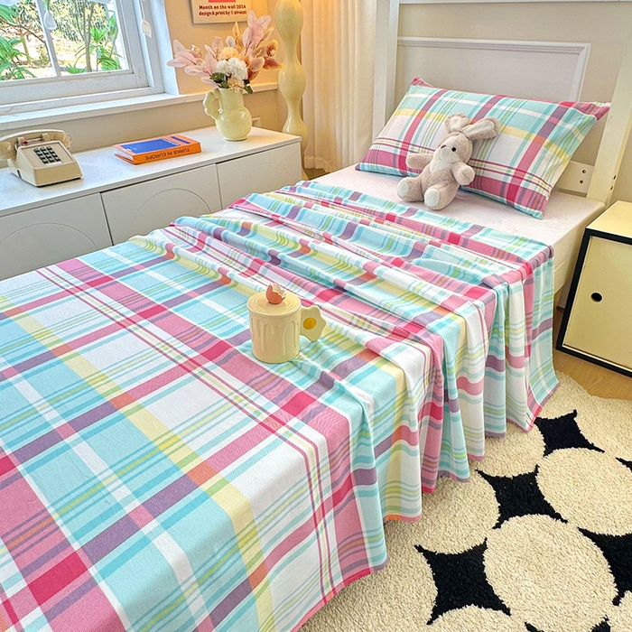 91家纺网 家纺一手货源 找家纺 雨彤家纺 2025条纹水洗棉学生宿舍床单单床单床单单件 春彩格