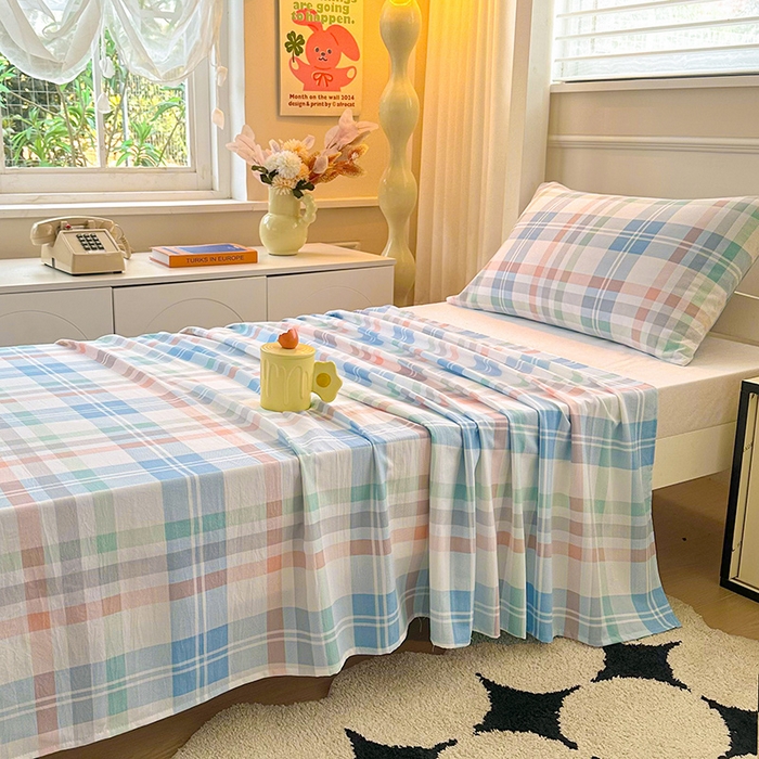 91家纺网 家纺一手货源 找家纺 雨彤家纺 2025条纹水洗棉学生宿舍床单单床单床单单件 索尔