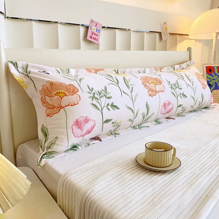 芯宜佳 2025新款小清新斜纹印花双人枕套 花开如画