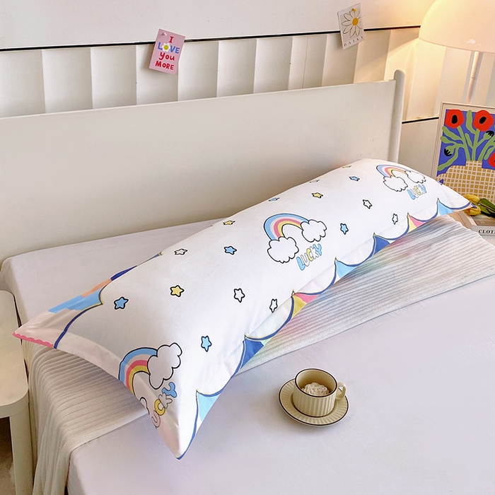 91家纺网 家纺一手货源 找家纺 芯宜佳 2025新款小清新斜纹印花双人枕套 彩虹桥