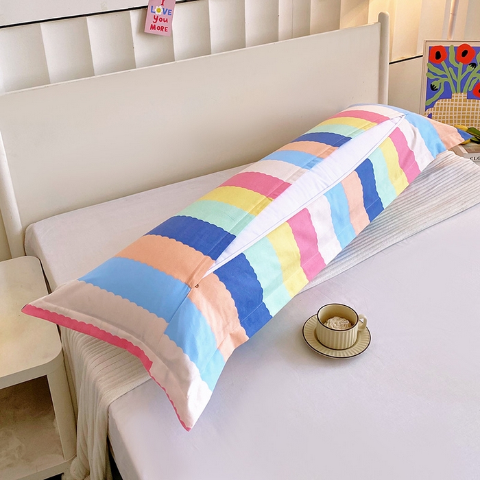 91家纺网 家纺一手货源 找家纺 芯宜佳 2025新款小清新斜纹印花双人枕套 彩虹桥