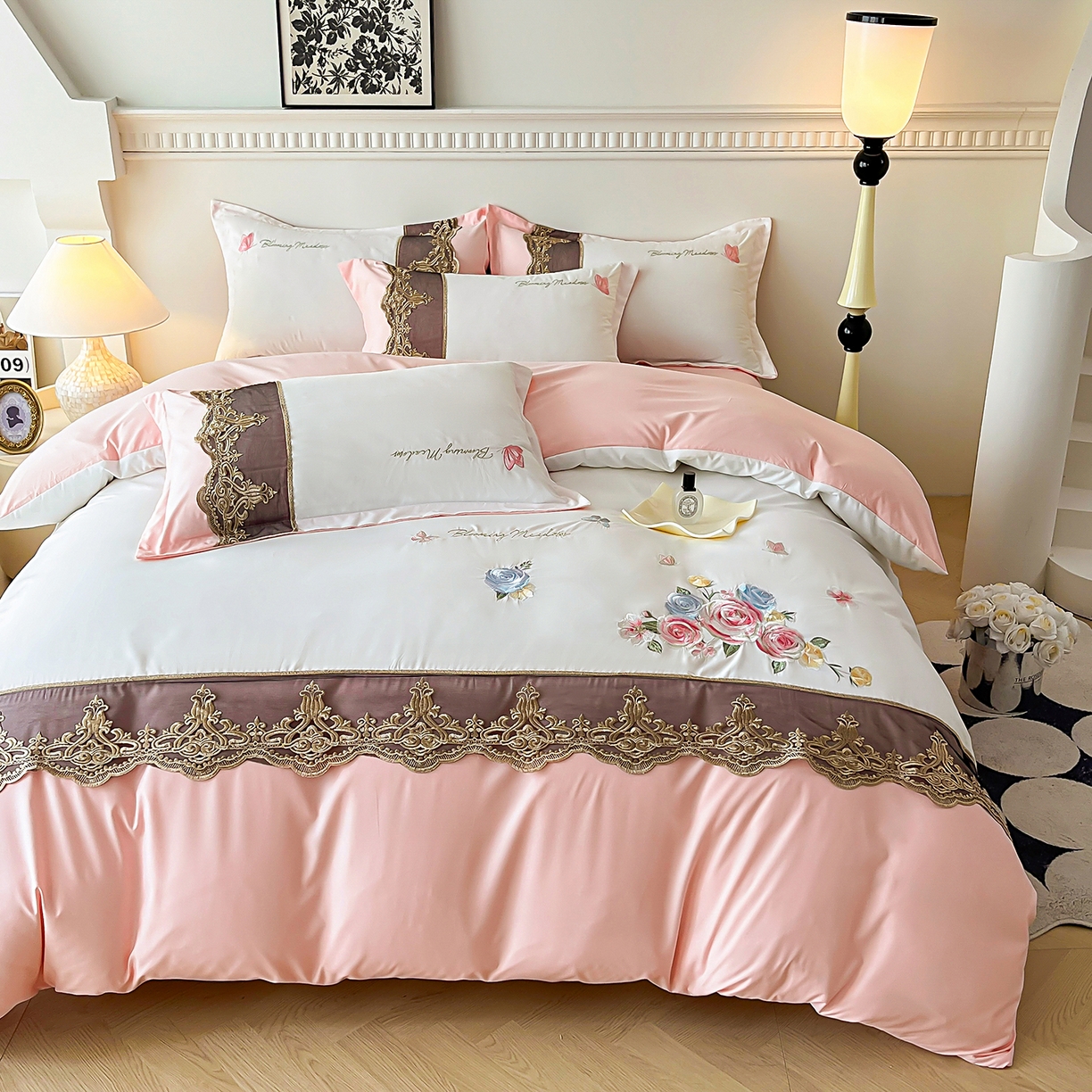 91家纺网 家纺一手货源 找家纺 （总）艺玲家纺 2025新款轻奢高级感亲肤棉床单床盖床笠少女心刺绣四件套