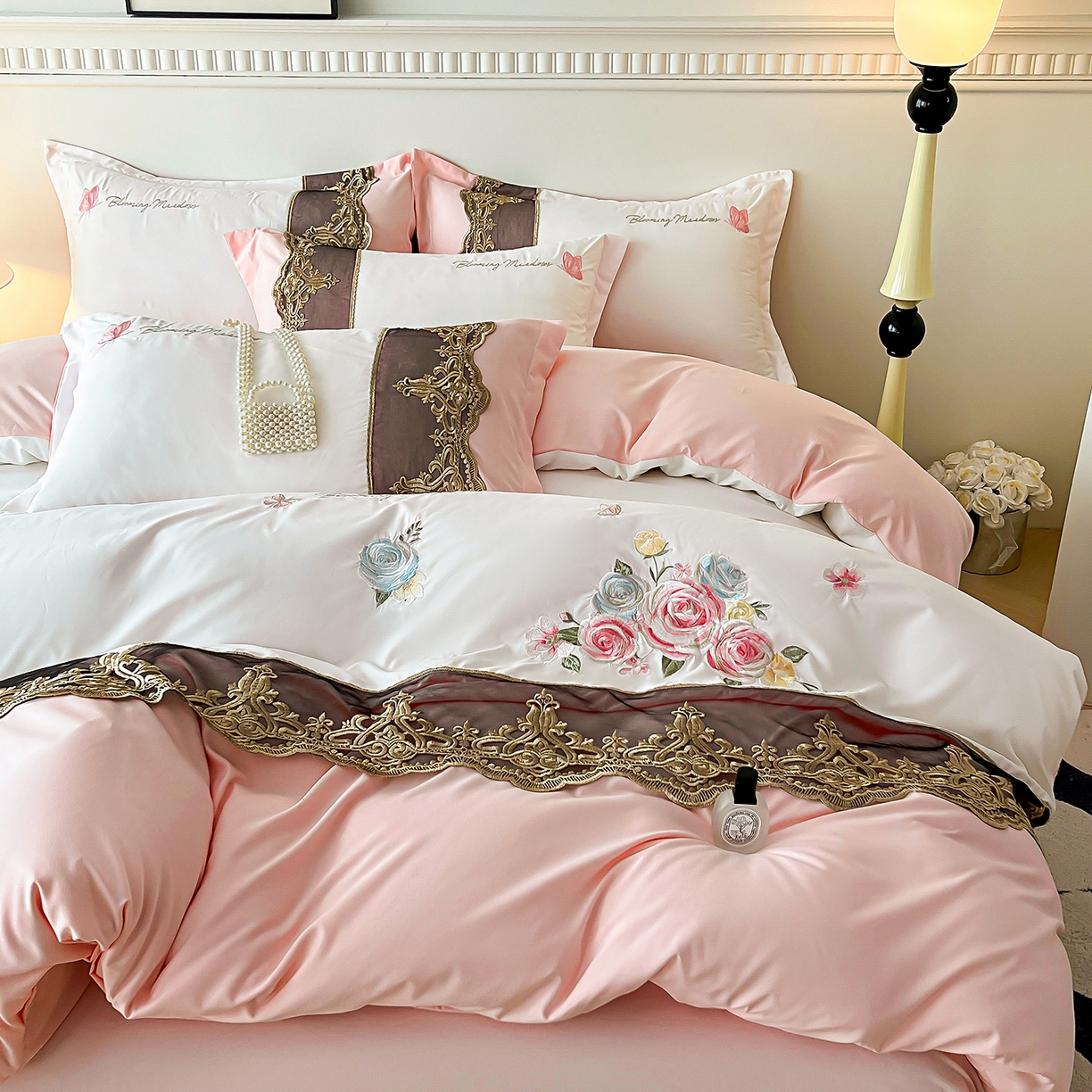 91家纺网 家纺一手货源 找家纺 （总）艺玲家纺 2025新款轻奢高级感亲肤棉床单床盖床笠少女心刺绣四件套