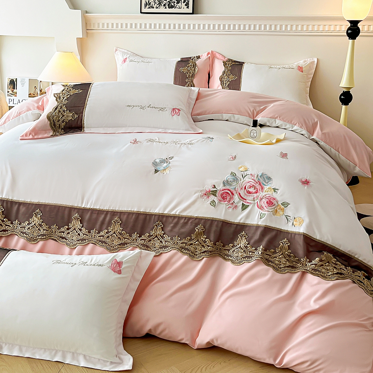 91家纺网 家纺一手货源 找家纺 （总）艺玲家纺 2025新款轻奢高级感亲肤棉床单床盖床笠少女心刺绣四件套