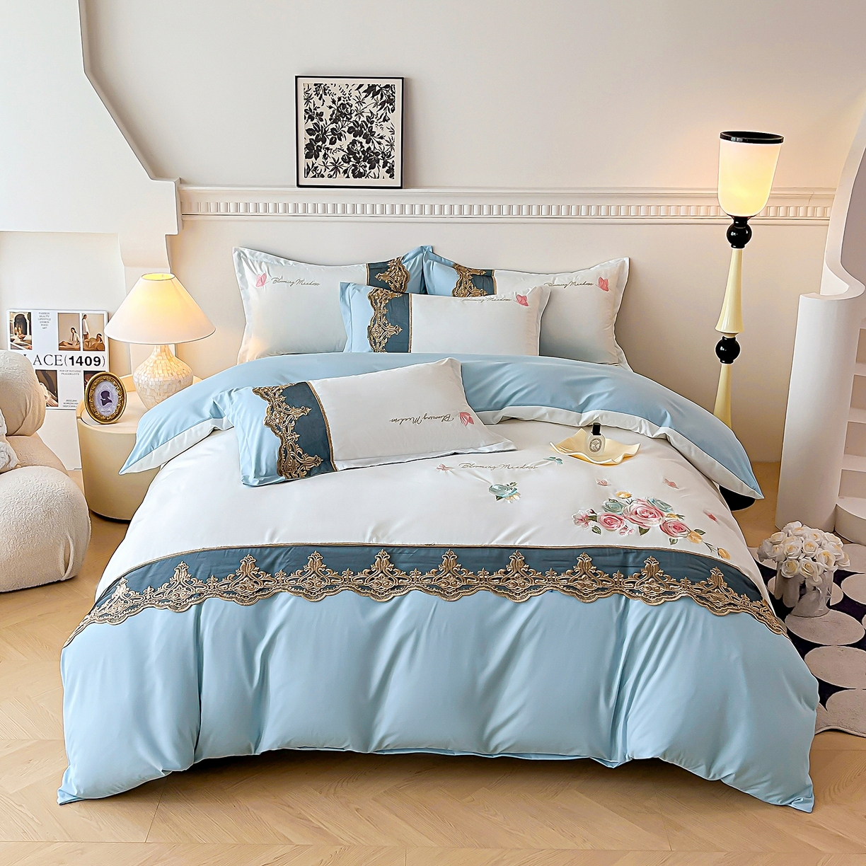 91家纺网 家纺一手货源 找家纺 （总）艺玲家纺 2025新款轻奢高级感亲肤棉床单床盖床笠少女心刺绣四件套