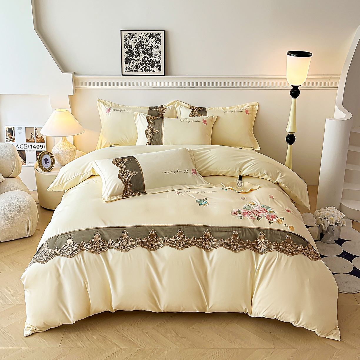 91家纺网 家纺一手货源 找家纺 （总）艺玲家纺 2025新款轻奢高级感亲肤棉床单床盖床笠少女心刺绣四件套