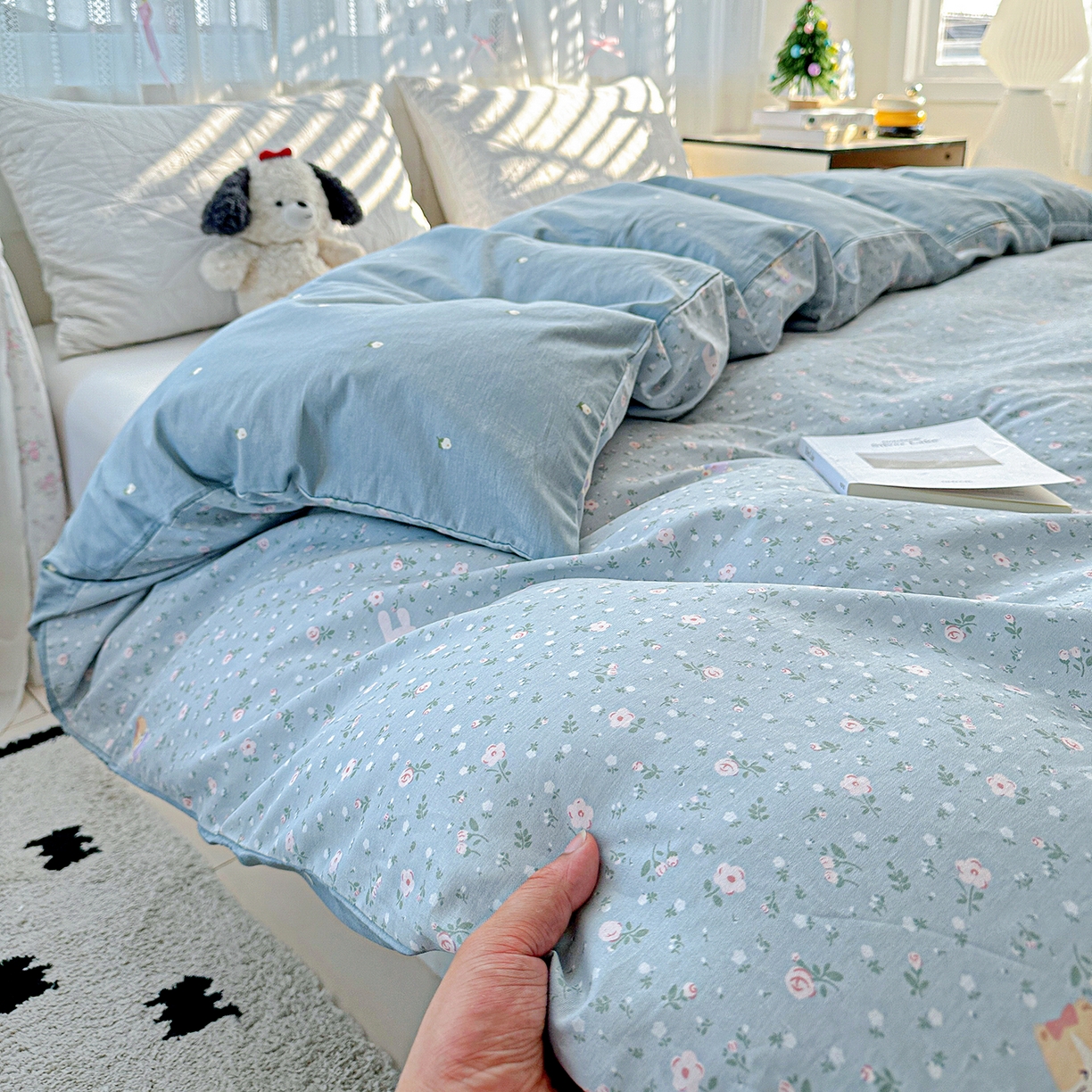 91家纺网 家纺一手货源 找家纺 恩泽家纺 2025新款全棉纯棉12868喷气印花系列被套单品被套单件单被套-第二批 蓝玫花语