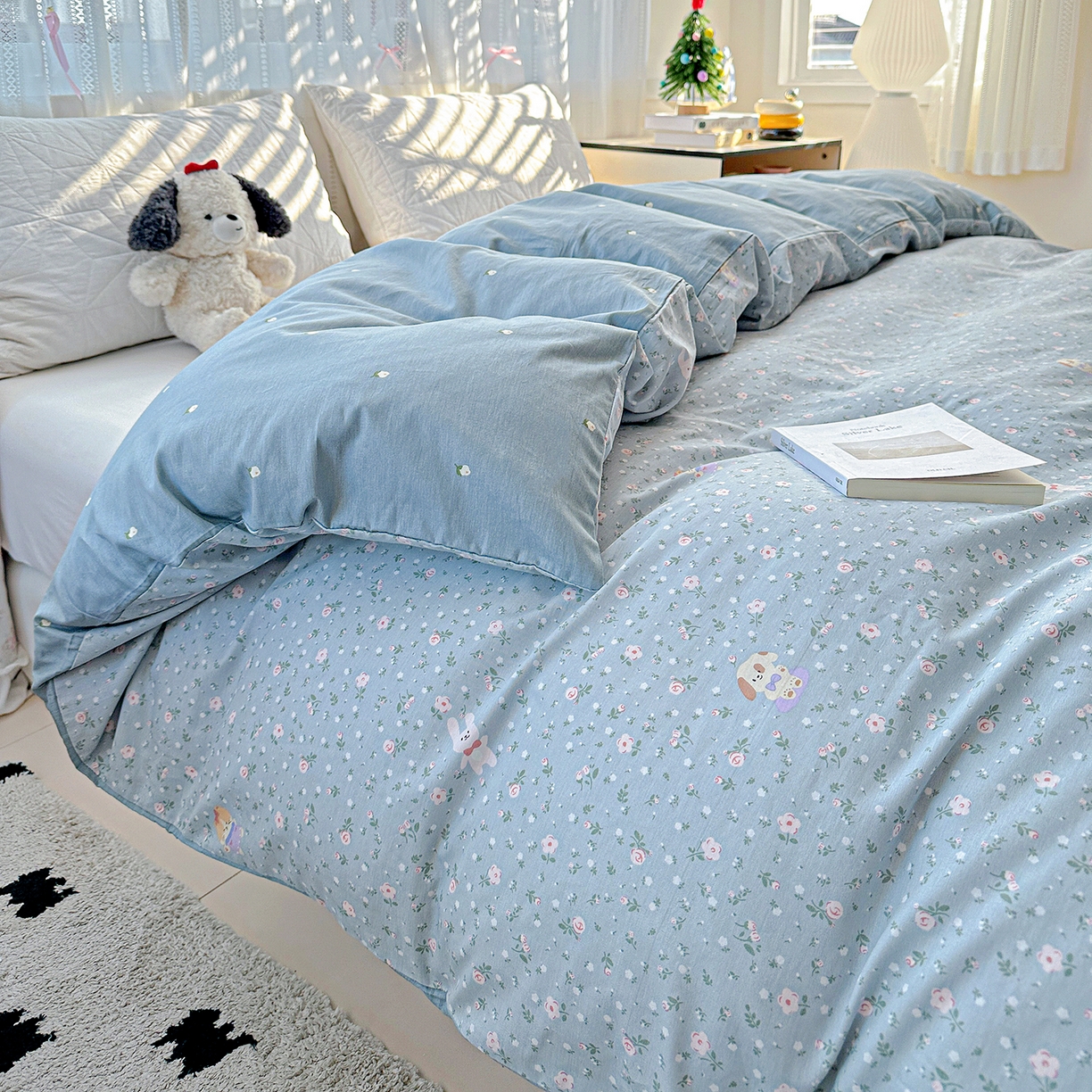 91家纺网 家纺一手货源 找家纺 恩泽家纺 2025新款全棉纯棉12868喷气印花系列被套单品被套单件单被套-第二批 蓝玫花语