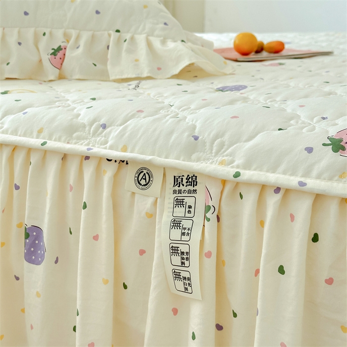 91家纺网 家纺一手货源 找家纺 （总）忘忧草 2025新款亲肤水洗棉夹棉床裙--小清新系列