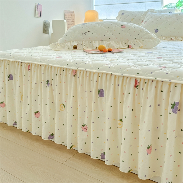 91家纺网 家纺一手货源 找家纺 （总）忘忧草 2025新款亲肤水洗棉夹棉床裙--小清新系列