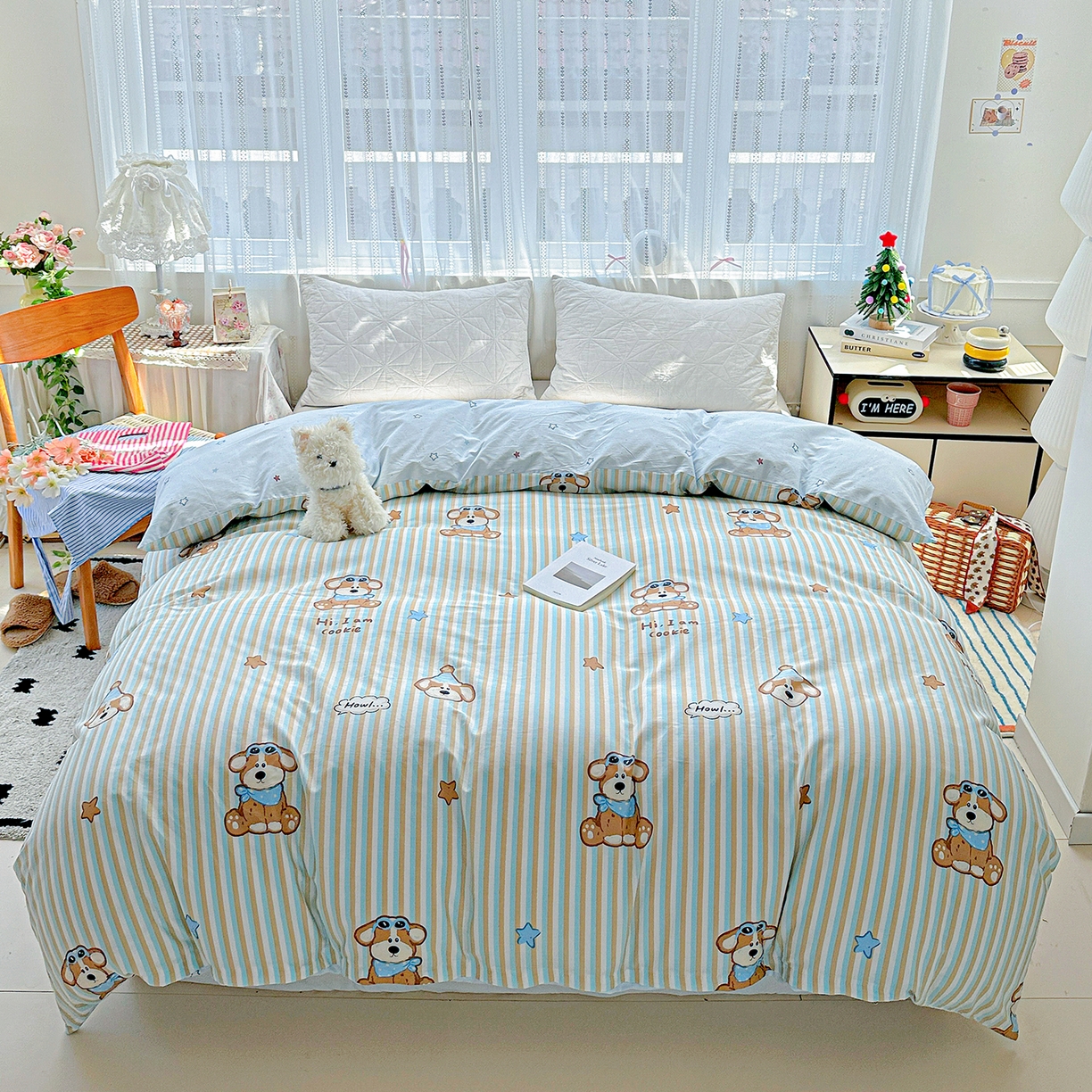 91家纺网 家纺一手货源 找家纺 恩泽家纺 2025新款全棉纯棉12868喷气印花系列被套单品被套单件单被套-第二批 派对小狗