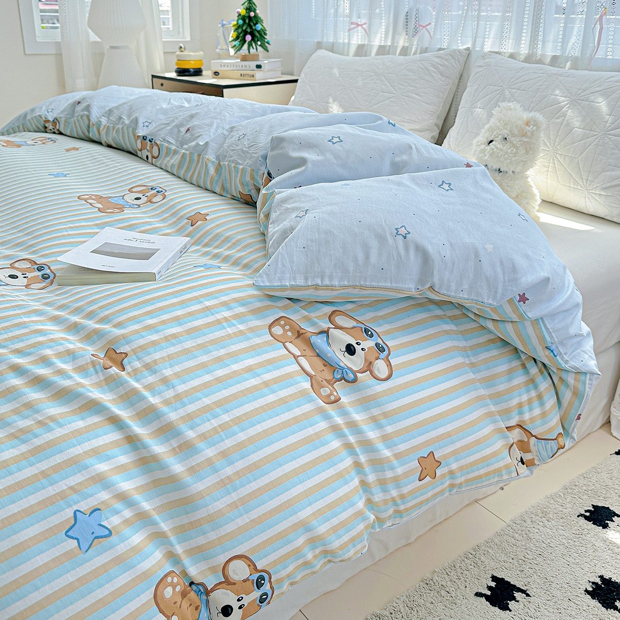 91家纺网 家纺一手货源 找家纺 恩泽家纺 2025新款全棉纯棉12868喷气印花系列被套单品被套单件单被套-第二批 派对小狗