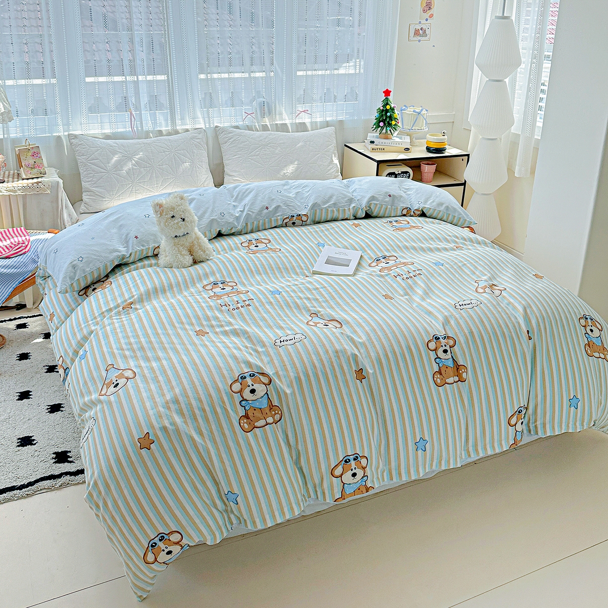 91家纺网 家纺一手货源 找家纺 恩泽家纺 2025新款全棉纯棉12868喷气印花系列被套单品被套单件单被套-第二批 派对小狗