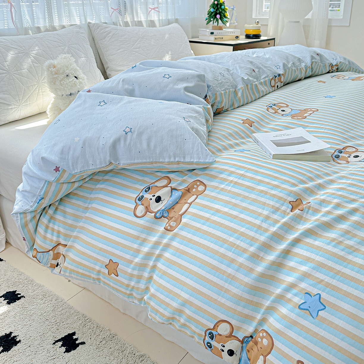 91家纺网 家纺一手货源 找家纺 恩泽家纺 2025新款全棉纯棉12868喷气印花系列被套单品被套单件单被套-第二批 派对小狗