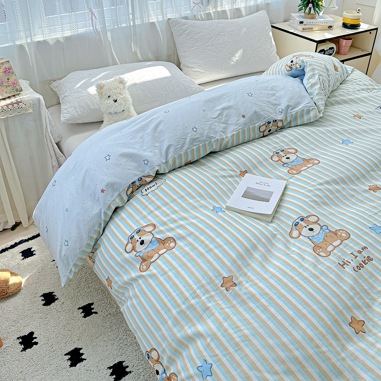 91家纺网 家纺一手货源 找家纺 恩泽家纺 2025新款全棉纯棉12868喷气印花系列被套单品被套单件单被套-第二批 派对小狗