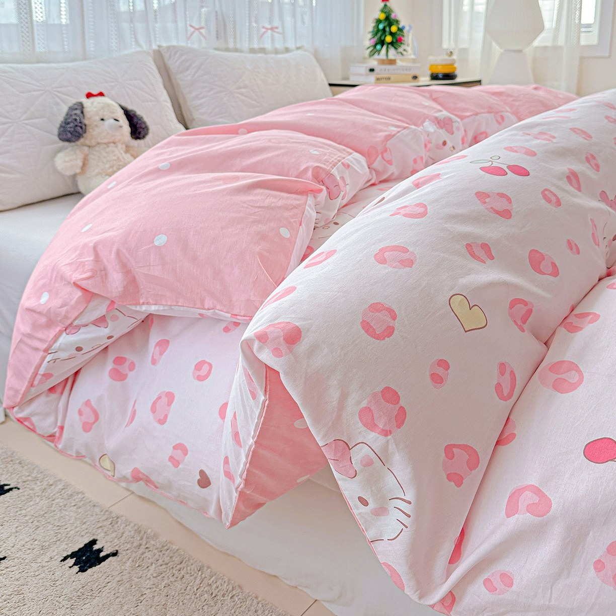 91家纺网 家纺一手货源 找家纺 恩泽家纺 2025新款全棉纯棉12868喷气印花系列被套单品被套单件单被套-第二批 时尚猫咪粉