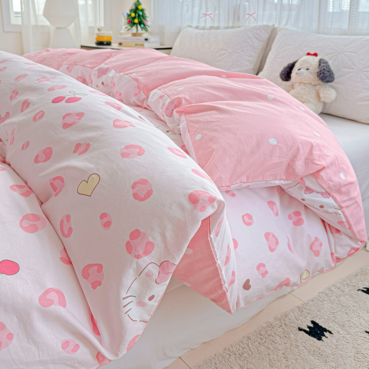 91家纺网 家纺一手货源 找家纺 恩泽家纺 2025新款全棉纯棉12868喷气印花系列被套单品被套单件单被套-第二批 时尚猫咪粉