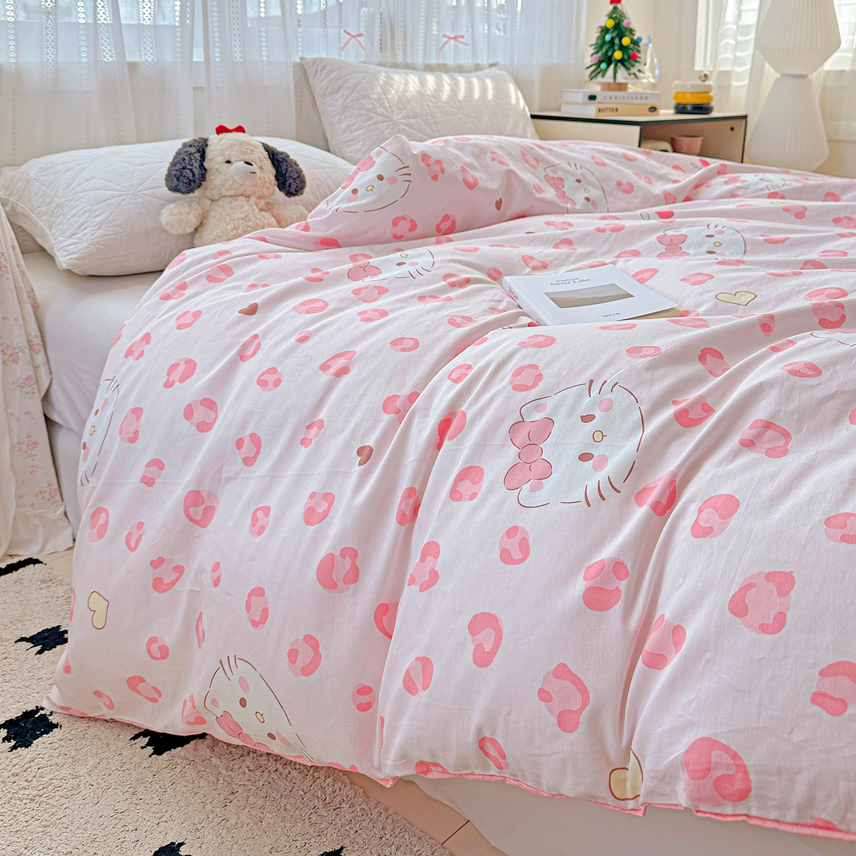 91家纺网 家纺一手货源 找家纺 恩泽家纺 2025新款全棉纯棉12868喷气印花系列被套单品被套单件单被套-第二批 时尚猫咪粉