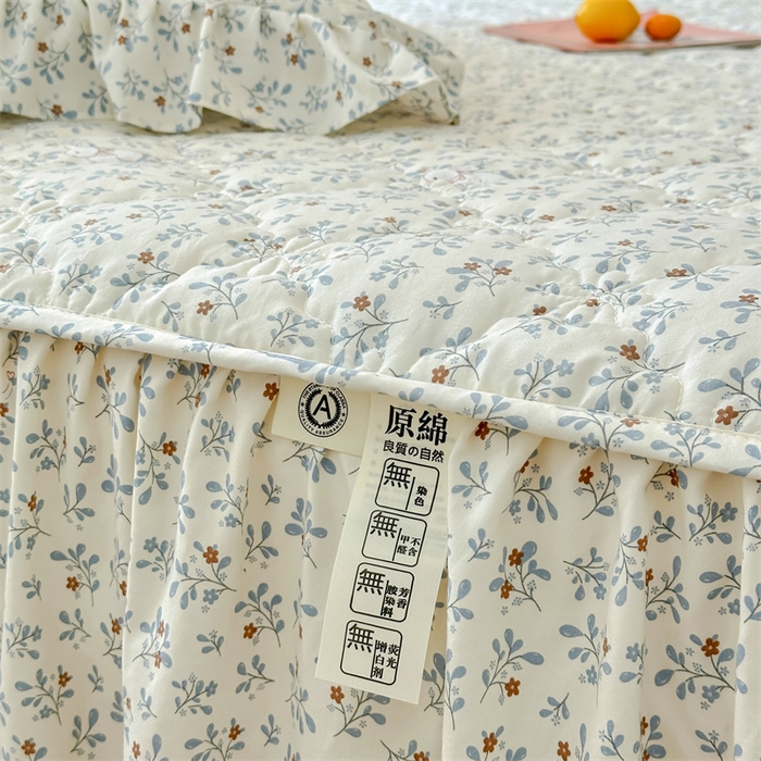 91家纺网 家纺一手货源 找家纺 忘忧草 2025新款亲肤水洗棉夹棉床裙--小清新系列 丛林觅兔