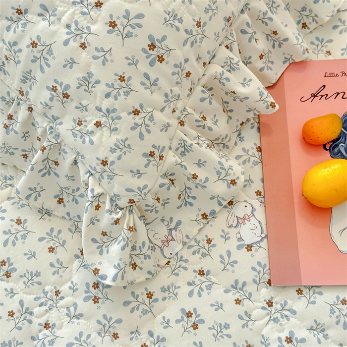 91家纺网 家纺一手货源 找家纺 忘忧草 2025新款亲肤水洗棉夹棉床裙--小清新系列 丛林觅兔