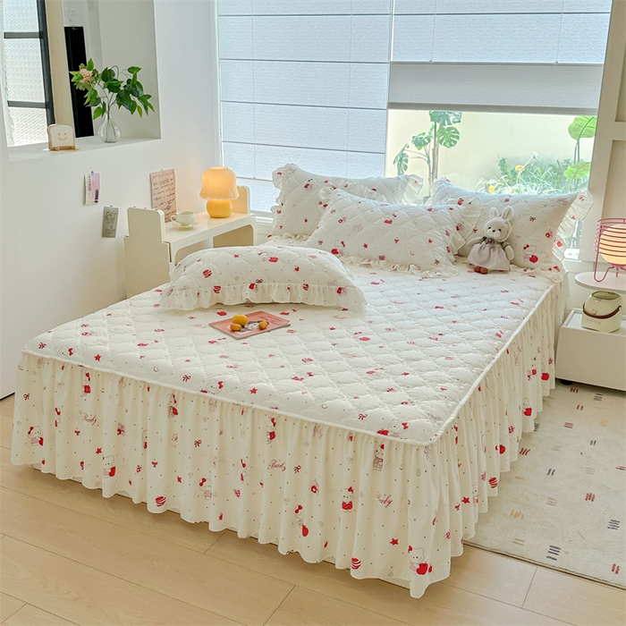 忘忧草 2025新款亲肤水洗棉夹棉床裙--小清新系列 开心喵