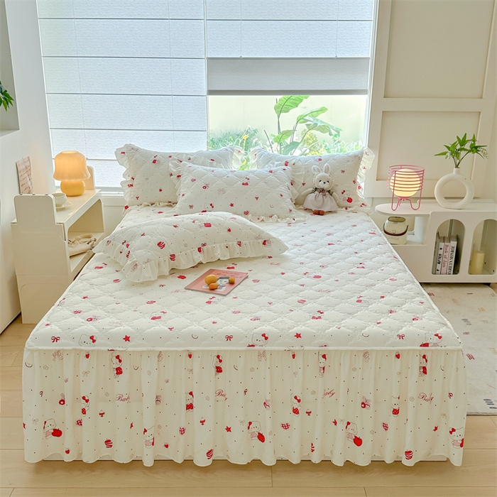 91家纺网 家纺一手货源 找家纺 忘忧草 2025新款亲肤水洗棉夹棉床裙--小清新系列 开心喵