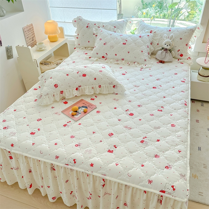 91家纺网 家纺一手货源 找家纺 忘忧草 2025新款亲肤水洗棉夹棉床裙--小清新系列 开心喵