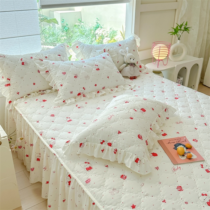 91家纺网 家纺一手货源 找家纺 忘忧草 2025新款亲肤水洗棉夹棉床裙--小清新系列 开心喵