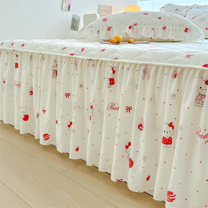 91家纺网 家纺一手货源 找家纺 忘忧草 2025新款亲肤水洗棉夹棉床裙--小清新系列 开心喵