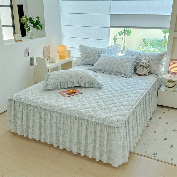 忘忧草 2025新款亲肤水洗棉夹棉床裙--小清新系列 蓝萱