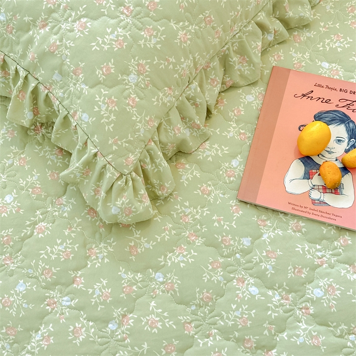 91家纺网 家纺一手货源 找家纺 忘忧草 2025新款亲肤水洗棉夹棉床裙--小清新系列 绿野仙踪