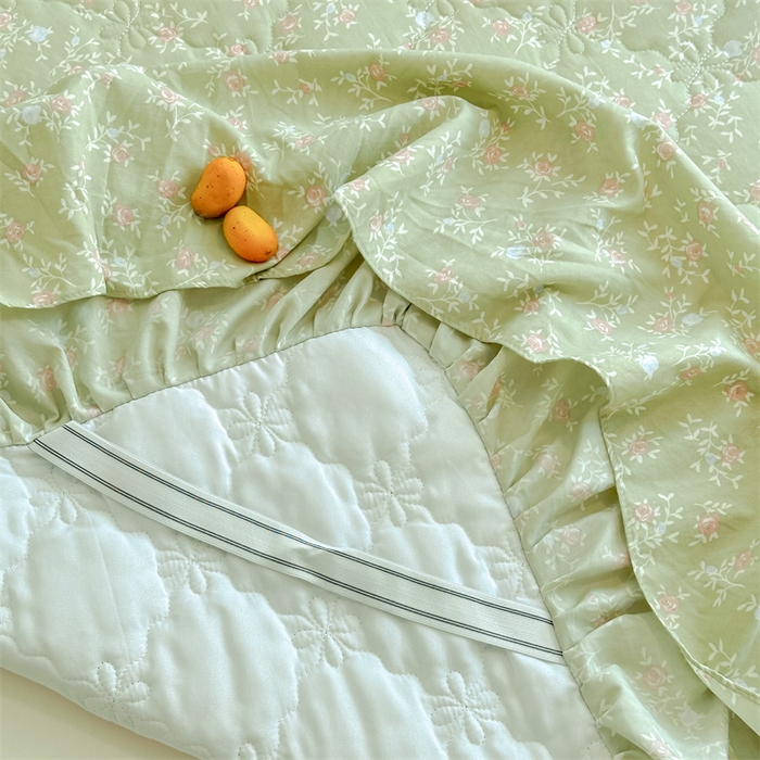 91家纺网 家纺一手货源 找家纺 忘忧草 2025新款亲肤水洗棉夹棉床裙--小清新系列 绿野仙踪