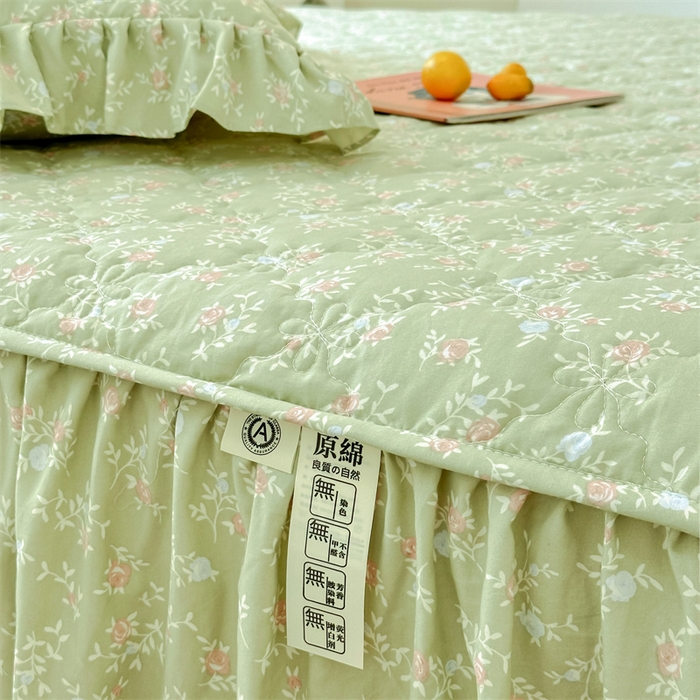 91家纺网 家纺一手货源 找家纺 忘忧草 2025新款亲肤水洗棉夹棉床裙--小清新系列 绿野仙踪