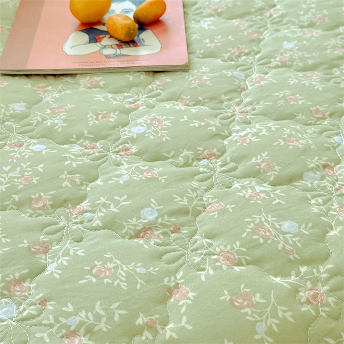 91家纺网 家纺一手货源 找家纺 忘忧草 2025新款亲肤水洗棉夹棉床裙--小清新系列 绿野仙踪