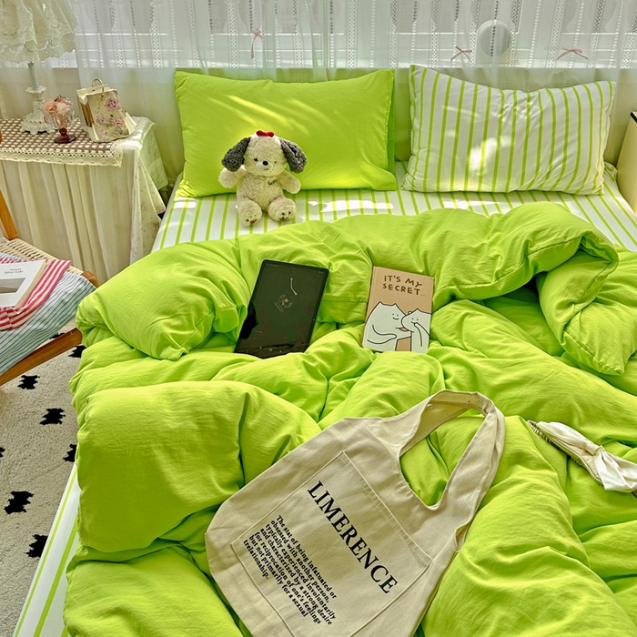 91家纺网 家纺一手货源 找家纺 （总）繁花家居 2025新款高克重水洗棉云朵棉条纹撞色系列四件套