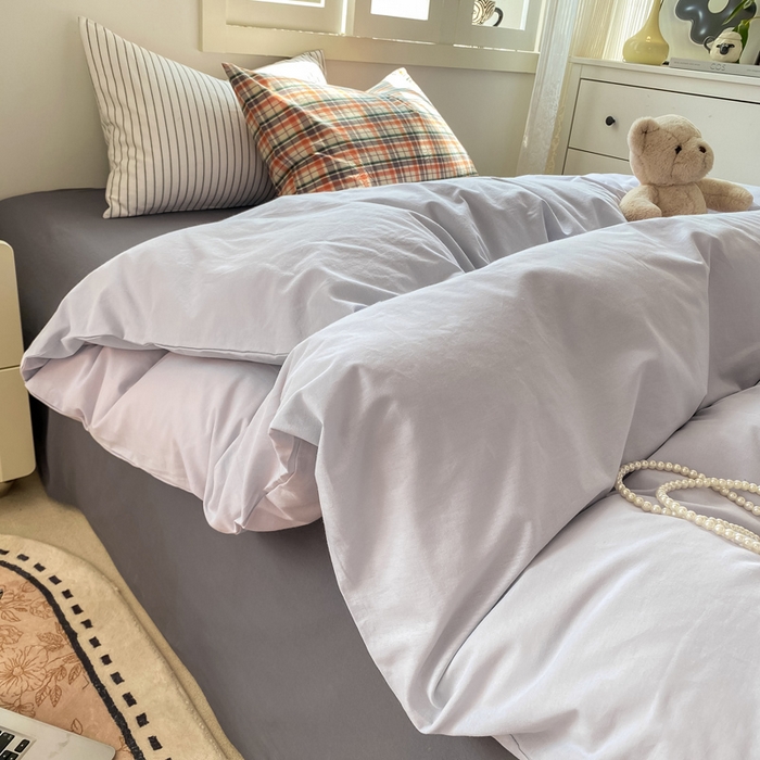 91家纺网 家纺一手货源 找家纺 繁花家居 2025新款高克重水洗棉云朵棉条纹撞色系列四件套 月光灰