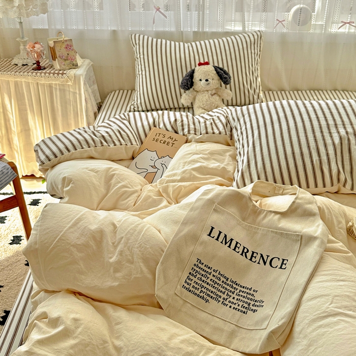 91家纺网 家纺一手货源 找家纺 （总）繁花家居 2025新款高克重水洗棉云朵棉条纹撞色系列四件套