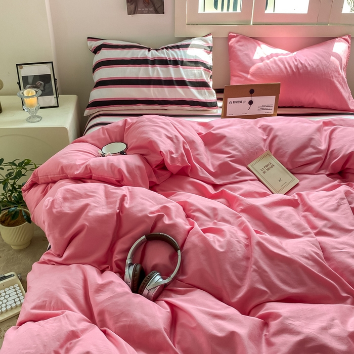 91家纺网 家纺一手货源 找家纺 （总）繁花家居 2025新款高克重水洗棉云朵棉条纹撞色系列四件套