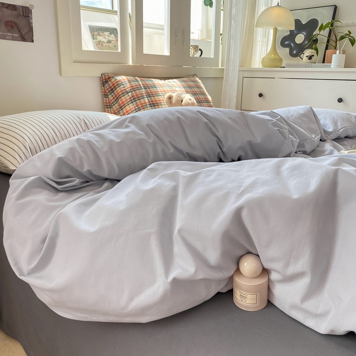 91家纺网 家纺一手货源 找家纺 繁花家居 2025新款高克重水洗棉云朵棉条纹撞色系列四件套 月光灰