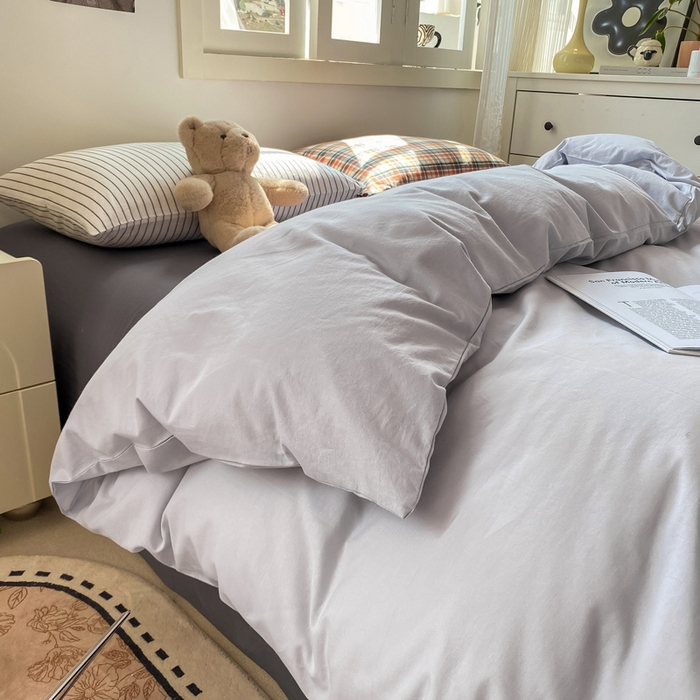 91家纺网 家纺一手货源 找家纺 繁花家居 2025新款高克重水洗棉云朵棉条纹撞色系列四件套 月光灰