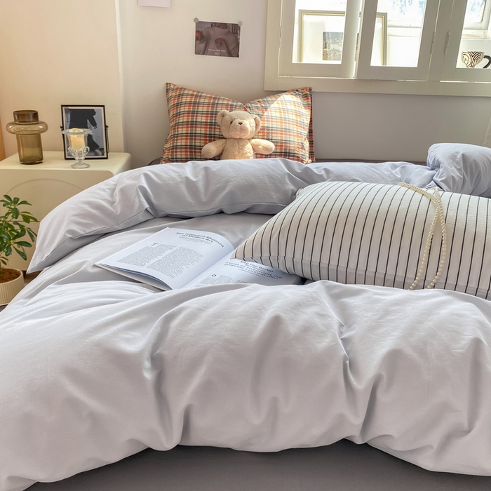 91家纺网 家纺一手货源 找家纺 繁花家居 2025新款高克重水洗棉云朵棉条纹撞色系列四件套 月光灰